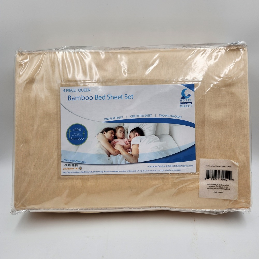 Hotel Sheets Direct Queen Size Cream 4 Piece Bamboo Bed Sheet Set OEKO TEX